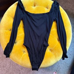 Princess Polly Black Ribbed Long Sleeve Bodysuit Square Neck US 6